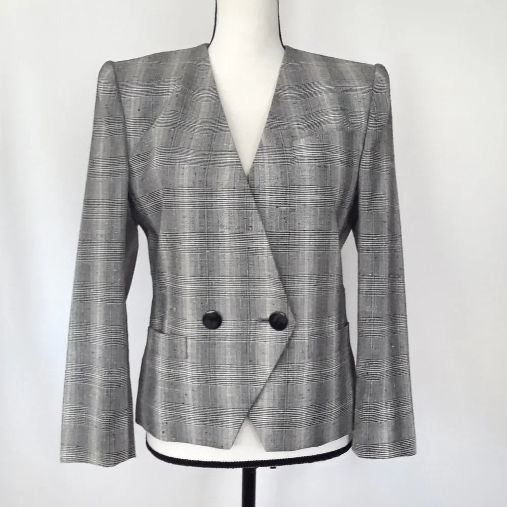 Vintage 1990s Petite Sophisticate Black & Pink Glen Check Blazer - Picture 4 of 16